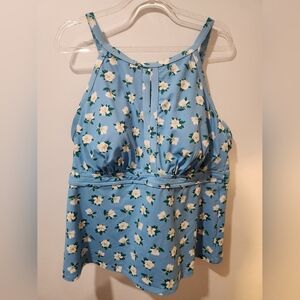 Draper James x Lands’ End Floral Tankini Top 18W | Blue White Gardenia Swim